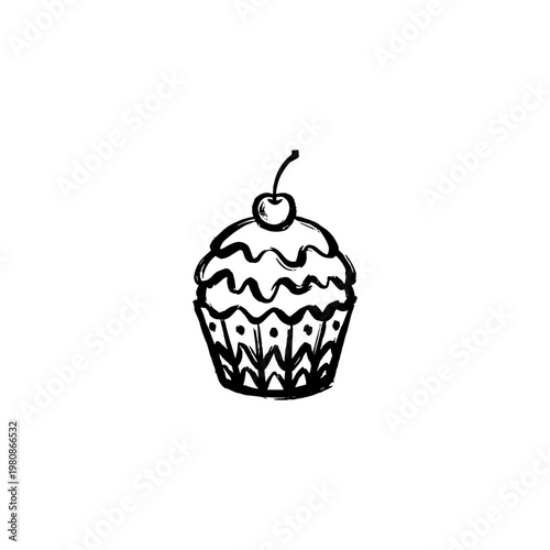 Sweet Cupcakes and Dessert Pastry Treats with Hand-Drawn Inky Doodle and Fluid Calligraphic Outlines