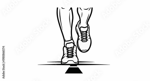 Black and white line art of a runner's legs and feet hitting the finish line