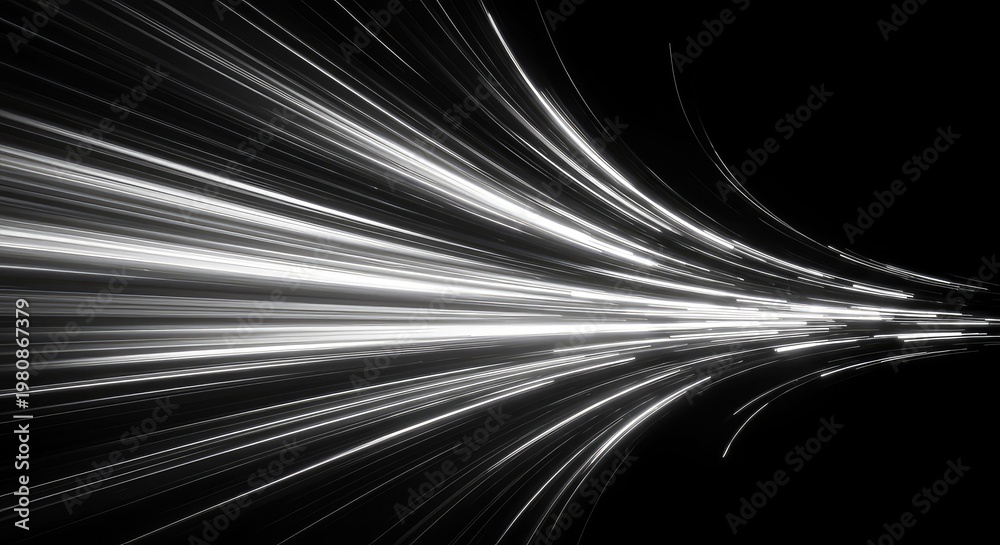 Fototapeta premium Dynamic abstract background featuring intensely streaked white light and flowing warped lines suggesting a rapid disruption of temporal flow, graphic, modern, space