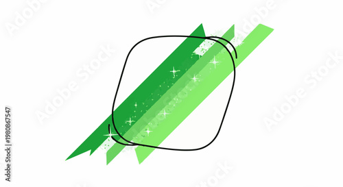 Abstract green diagonal stripes with sparkle effect and black outline