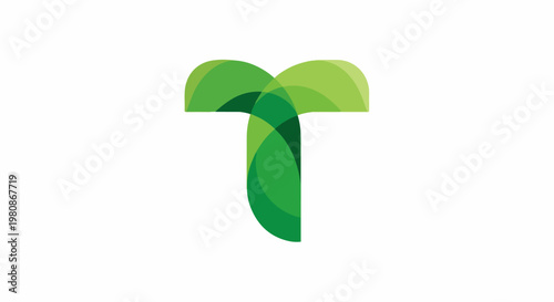 Abstract green letter T formed by overlapping translucent shapes