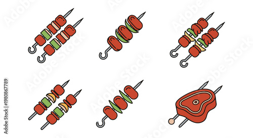 Meat Skewer Line art vector abstract minimal decorative illustration