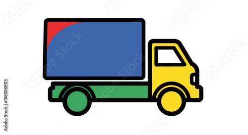 A colorful illustration of a delivery truck, perfect for logistics and transport-related visuals. The design showcases clean lines and bright colors.