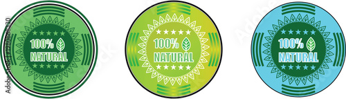 A Bold and Vibrant Trio of Glossy Circular 100% Natural Organic Certified Quality Assurance Badge Seals in Green Yellow and Blue 