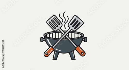 Barbecue grill with crossed spatulas and smoke