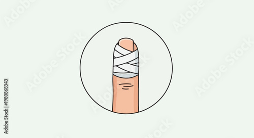 Bandaged finger inside a black circle