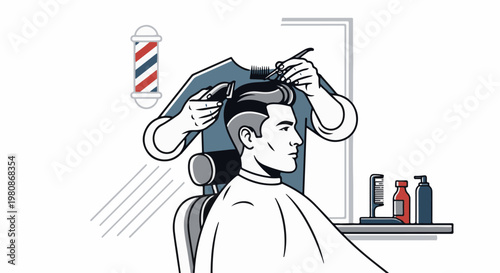 Barber cutting client's hair with clippers and scissors