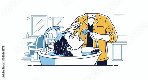 Barber washes client's hair in a salon sink