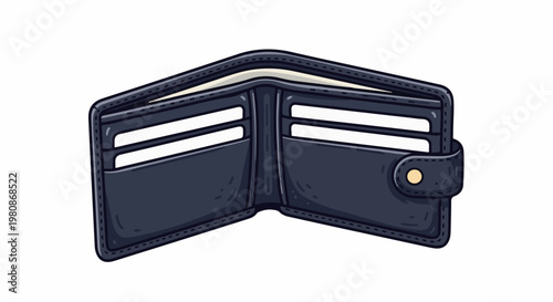 An open, dark blue, cartoon-style wallet with multiple card slots on a white background