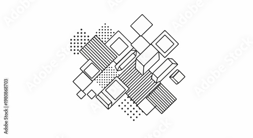 Abstract geometric composition with squares, rectangles, and dotted patterns