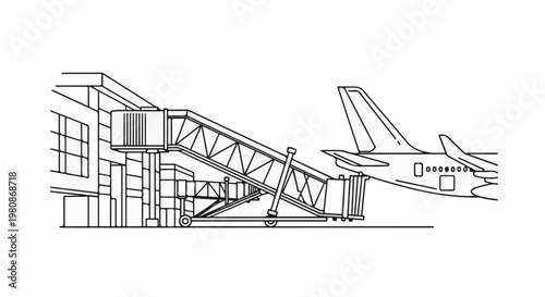 Airport jet bridge connects to an airplane at the terminal
