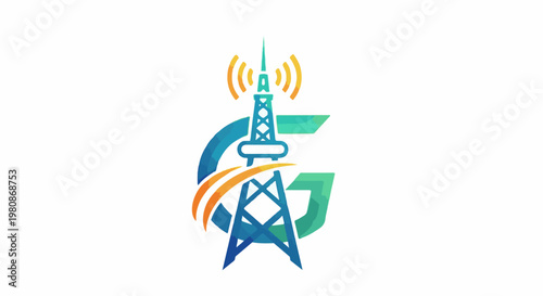 Abstract G shape with a communication tower, transmitting signals