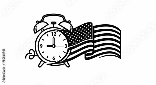 Alarm clock with a waving flag behind it