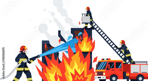 Firefighters Combat Large Fire with Equipment and Safety Gear.