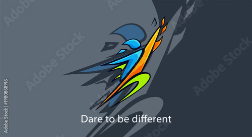 Abstract dynamic figure in motion with vibrant colors and inspiring text