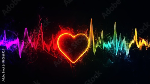 A vibrant heart rate monitor with a glowing red heart on a dark background