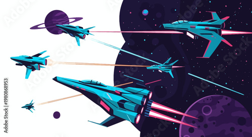 Futuristic Space Battle Featuring Advanced Fighter Jets and Cosmic Background.