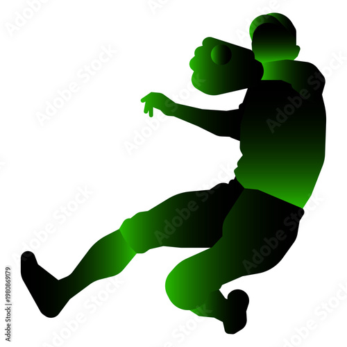 Silhouette of a baseball fielder catching a ball in mid-air with a dynamic green gradient effect.