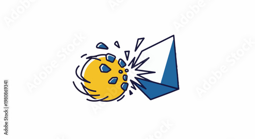 Asteroid impacting abstract geometric shape with a burst effect