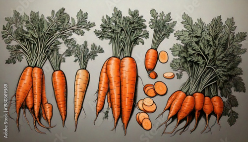 Freshly Harvested Carrots of Various Sizes and Shapes.
