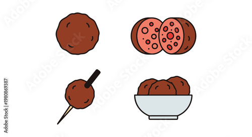 Meatball Line art vector set minimal abstract colorful