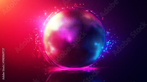 A vibrant disco ball shines brightly with colorful lights in a dark room