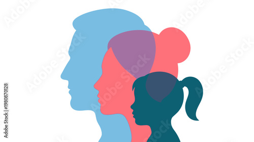 Minimalist Silhouette Profiles of a Man, Woman, and Child Representing Family Unity and Mental Health Psychology