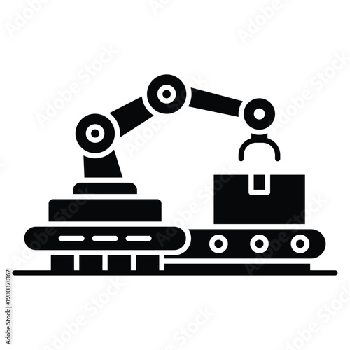 Robotic Arm Working on Conveyor Belt in Industrial Setting for Automation