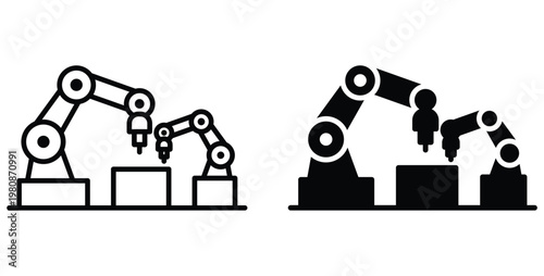 Industrial Robots Handling Objects in Minimalist Style Illustration