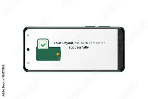 Digital payout success notification on smartphone screen, mobile wallet payment confirmation, online money transfer completed successfully