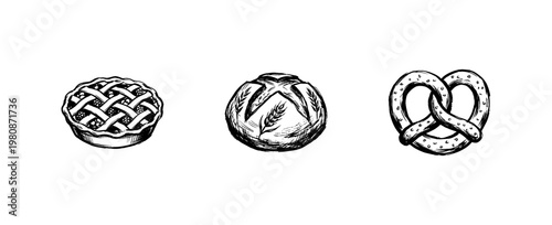Bakery Bread and Pastry Collection with Hand-Drawn Engraving Style and Inky Sketchy Style
