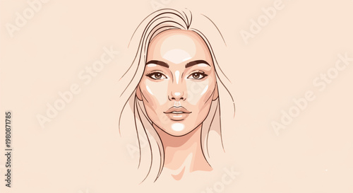 Artistic portrait of a woman's face with stylized features and light shading