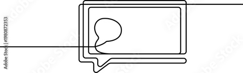 Continuous one line drawing of Minimalist chat, speech bubble, messaging icon, line art symbol, communication logo