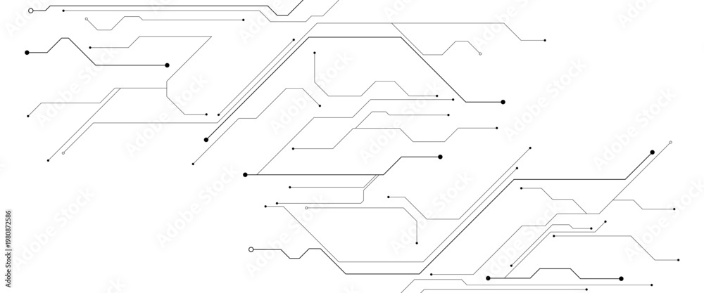 Obraz premium Vector Technology black circuit diagram concept. Abstract technology on white background. High-tech circuit board.