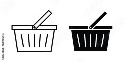 Shopping basket icon set vector symbol in black filled and stroke style