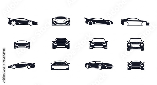 Collection of Modern Sports Car Silhouettes in Various Poses.