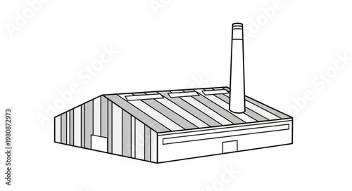 Industrial Factory Building with Tall Chimney Illustration.