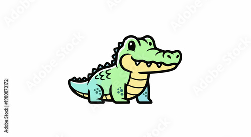 Adorable cartoon alligator with light green body and light blue limbs