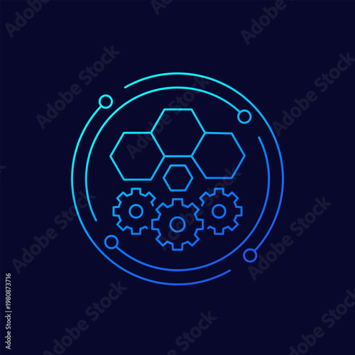 graphene polymer production icon, linear design