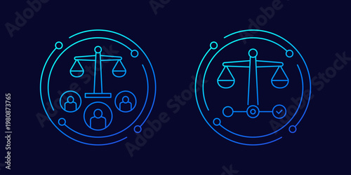 jury icons, law and legal system, linear design