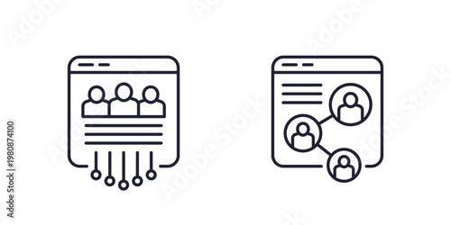 users line icons on white, software and applications