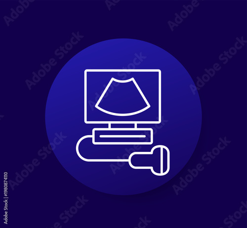 ultrasound machine icon, ultrasonography or usg vector linear design