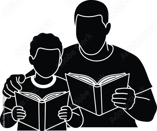 Heartwarming fathers day illustration father and son reading together a perfect gift idea for dad