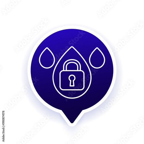 Water lock icon with drops, line design