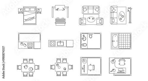 Top Down Architectural Floor Plan Drawings of Rooms.