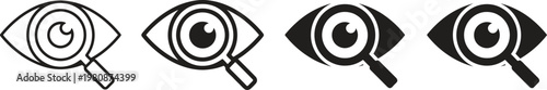 black and white eye icons with magnifying glass