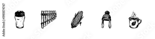 Peruvian Cultural Elements and Andean Travel Souvenirs with Hand-Drawn Sketchy Style and Fluid Engraving Style