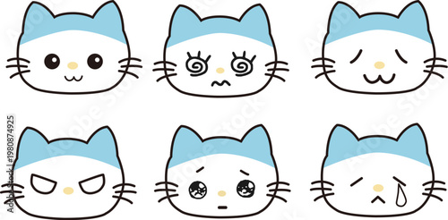 Set of cute cat emoticons with various facial expressions