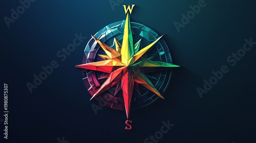 A colorful compass with a starburst design points the way on a dark background