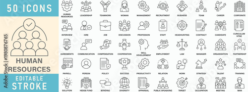 Human Resources line icon collection. Editable stroke. Vector illustration.